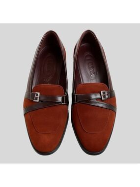 Tod’s Rust Brown Suede Leather Buckle Loafers 35.5 EU (US 5.5) Made in Italy